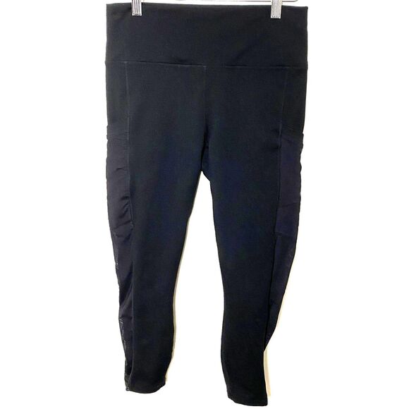 Fabletics Powerhold Black Ruched Leggings Mesh Detail Stretchy Activewear - Picture 1 of 10